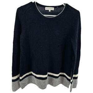 White + Warren 100% Cashmere Sweater Crew Colorblock Striped Knit Navy Gray S